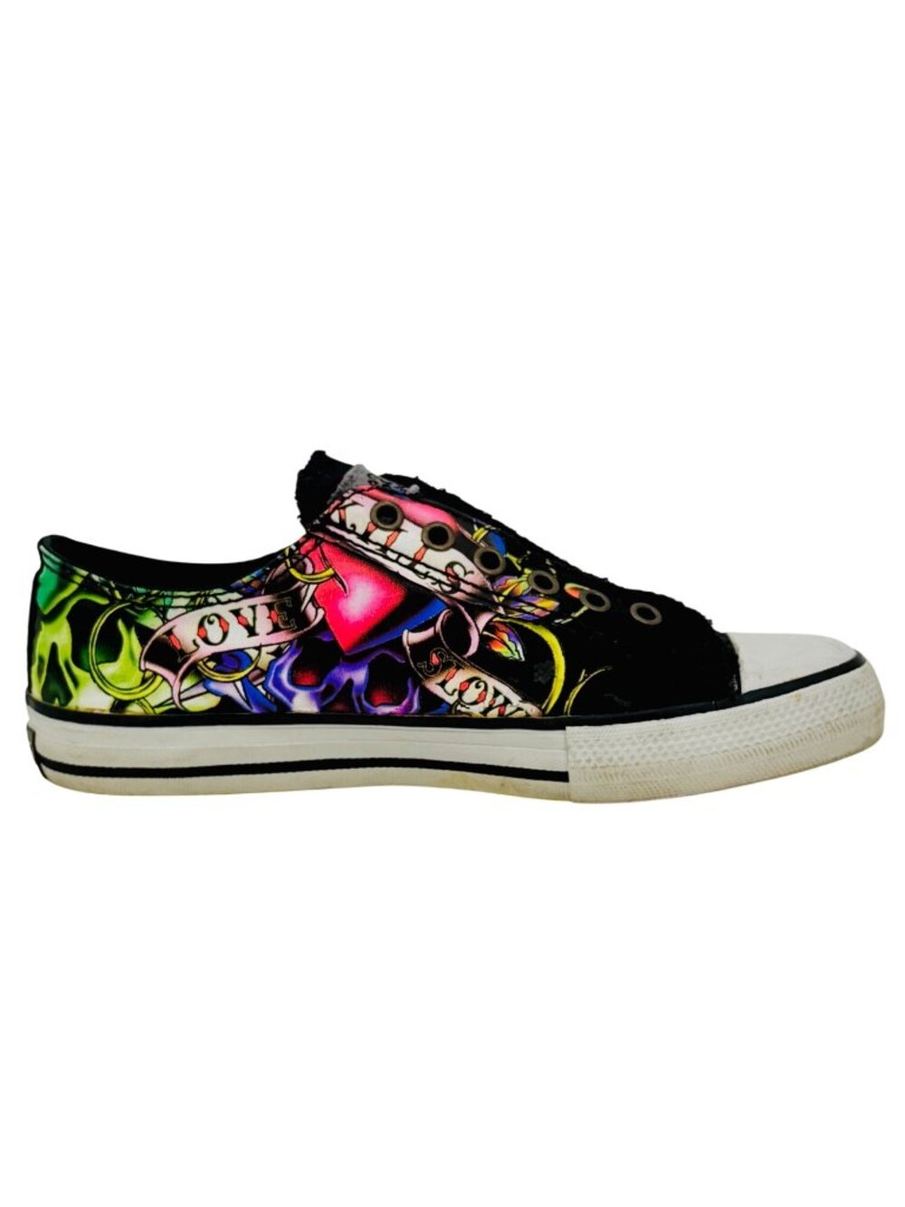 VTG Ed Hardy Black Tattoo Graphic Canvas Sneakers 7 | Trashy Y2K McBling Grunge - Picture 3 of 16